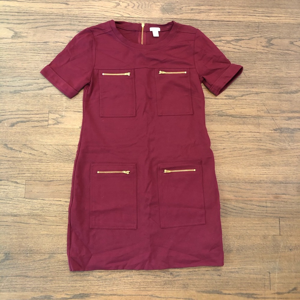 J. Crew Maroon Shift Dress w/ zippers. Size 4